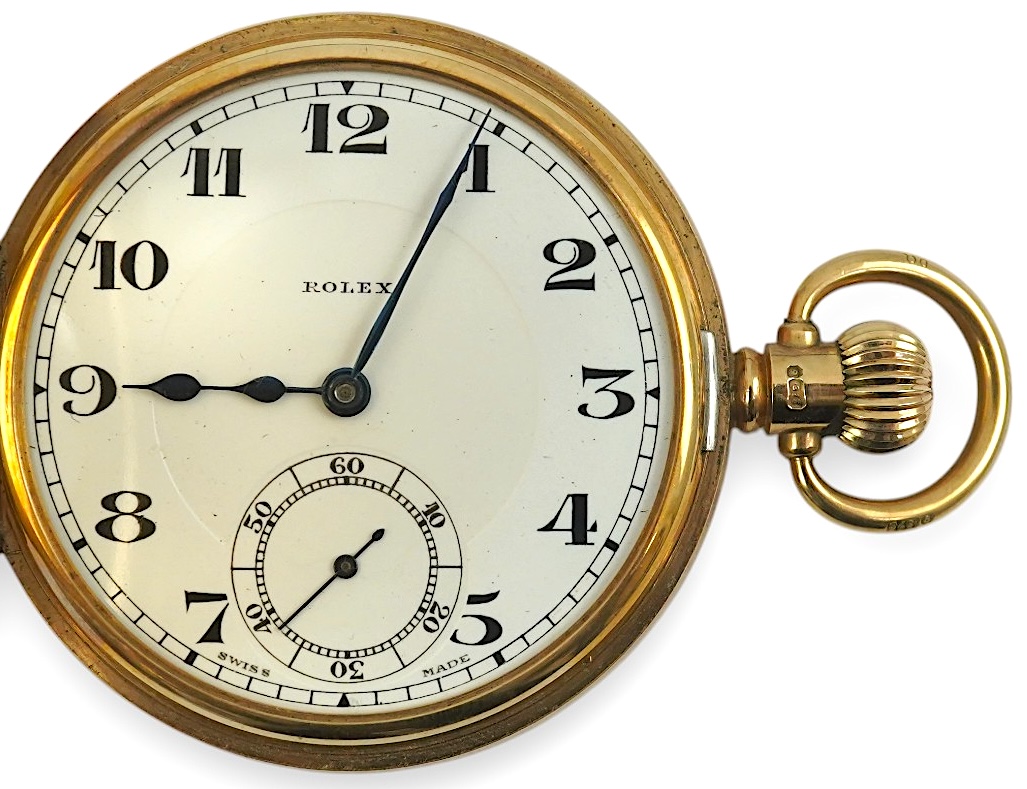 A George V 9ct gold Rolex keyless lever half hunter pocket watch